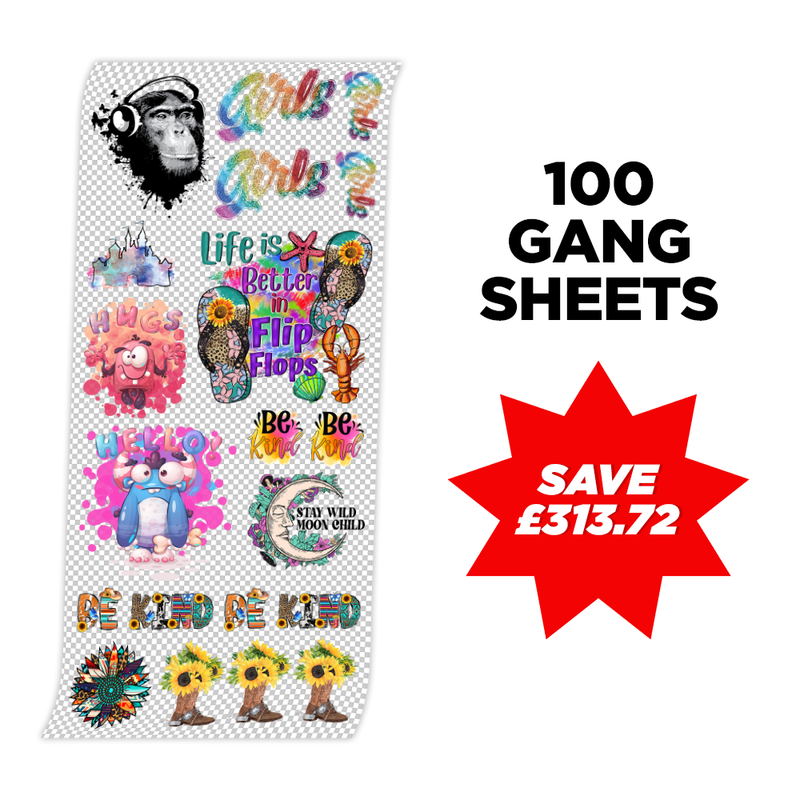 Custom DTF Heat Transfers Gang Sheet Bulk Order - 100 Gang Sheets